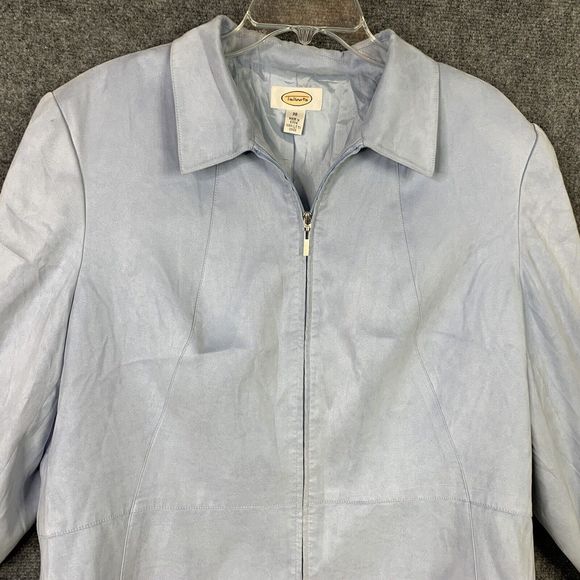 Talbots Suede Cloth Zip Front Jacket Blue Lined Shoulder Pads Size 20 - Picture 2 of 15